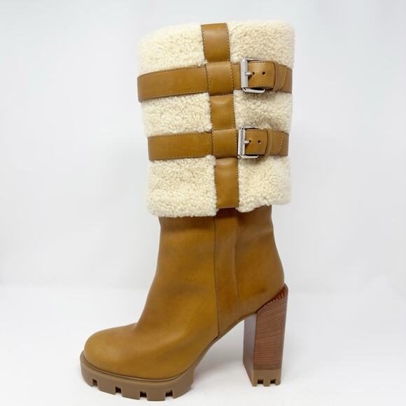 Christian Louboutin Brodeback Shearling Brown Leather Platform Boots Size 40 - Picture 10 of 14